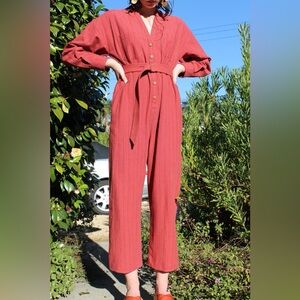 Heinui Sammo Jumpsuit - Vermilion Indigo Stripe